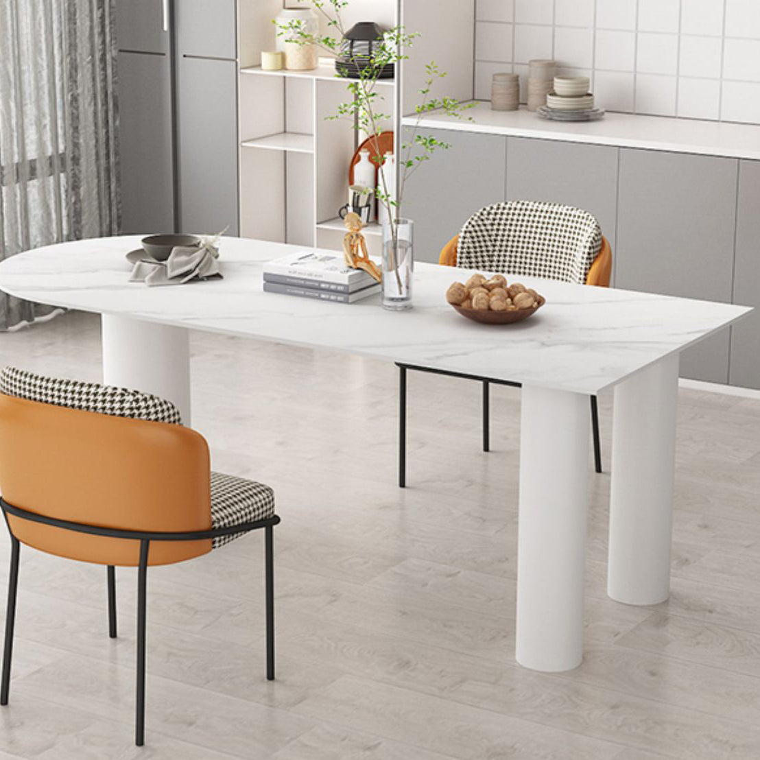 Simplicidad Forma gratuita Mesa de comedor Top de piedra sinterizada Base de hierro Desk Home Kitchen Kitchen