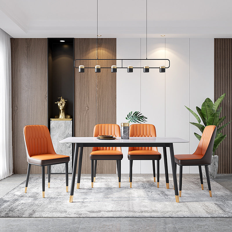 Metal Modern Rectangle Dining Table Sintered Stone Top Table with 4 Legs White 55.1"L x 31.5"W x 29.5"H Without Chairs Clearhalo 'Dining Tables & Seating' 'Dining Tables' 'dining_table' 'furn' 'furn_dining_table' 'Furniture' 'Kitchen & Dining Furniture' 5339175