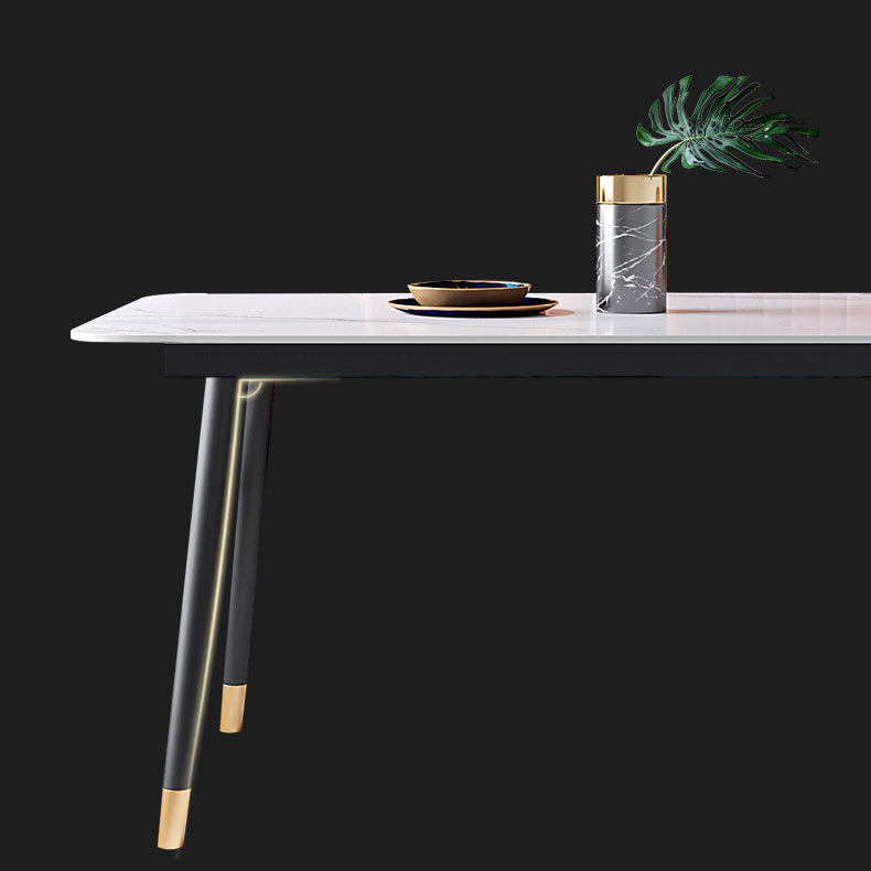 Metal Modern Rectangle Dining Table Sintered Stone Top Table with 4 Legs Clearhalo 'Dining Tables & Seating' 'Dining Tables' 'dining_table' 'furn' 'furn_dining_table' 'Furniture' 'Kitchen & Dining Furniture' 5339181