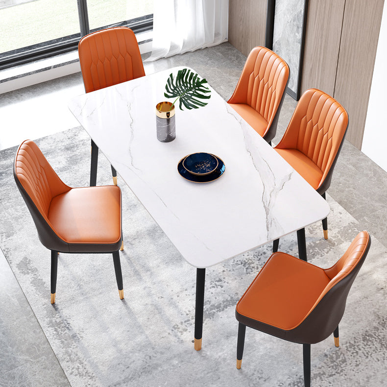 Metal Modern Rectangle Dining Table Sintered Stone Top Table with 4 Legs Clearhalo 'Dining Tables & Seating' 'Dining Tables' 'dining_table' 'furn' 'furn_dining_table' 'Furniture' 'Kitchen & Dining Furniture' 5339182