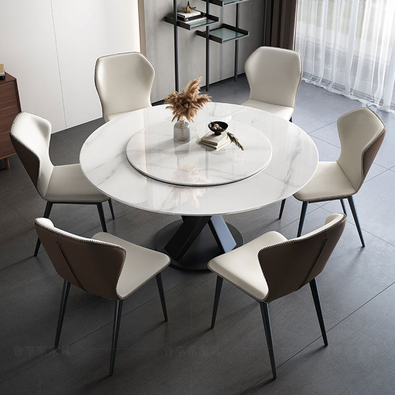 円形の台座テーブルシンプルなスタイルストーンダイニングサイトテーブルターンテーブル付き