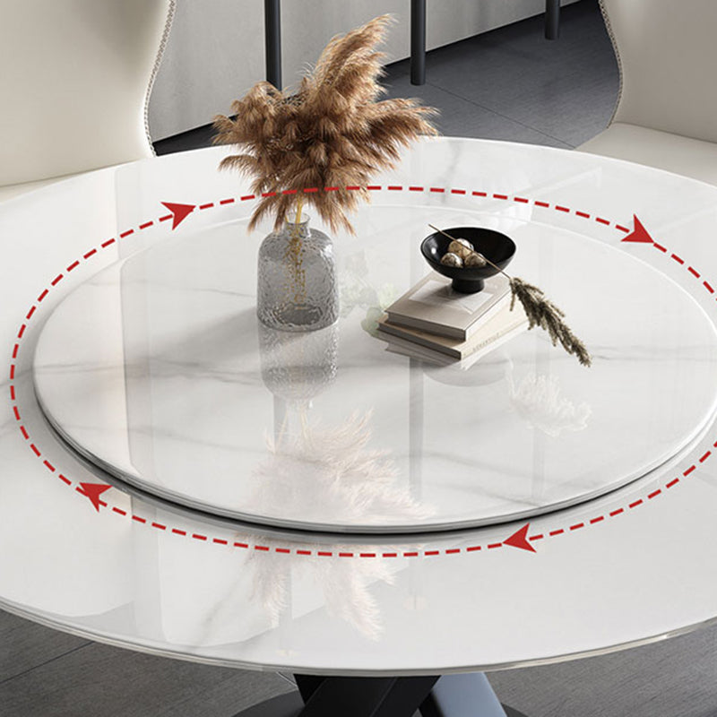 円形の台座テーブルシンプルなスタイルストーンダイニングサイトテーブルターンテーブル付き