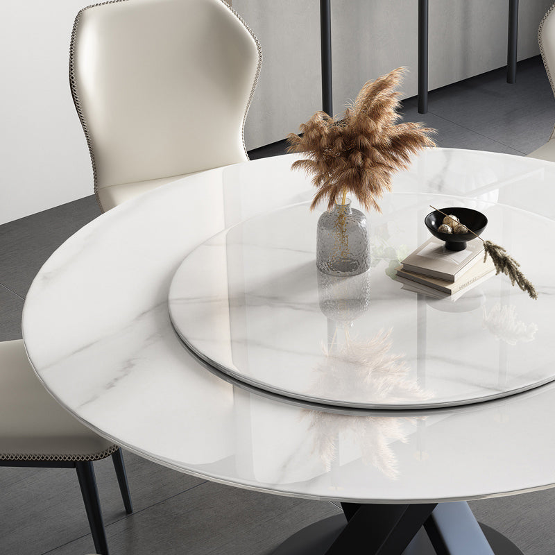 円形の台座テーブルシンプルなスタイルストーンダイニングサイトテーブルターンテーブル付き