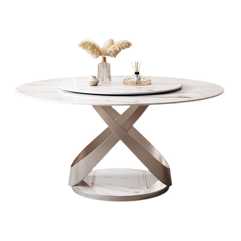 Round Pedestal Table Contemporary Style Stone Dining Site Table with Turntable White Without Chairs Clearhalo 'Dining Tables & Seating' 'Dining Tables' 'dining_table' 'furn' 'furn_dining_table' 'Furniture' 'Kitchen & Dining Furniture' 5339258
