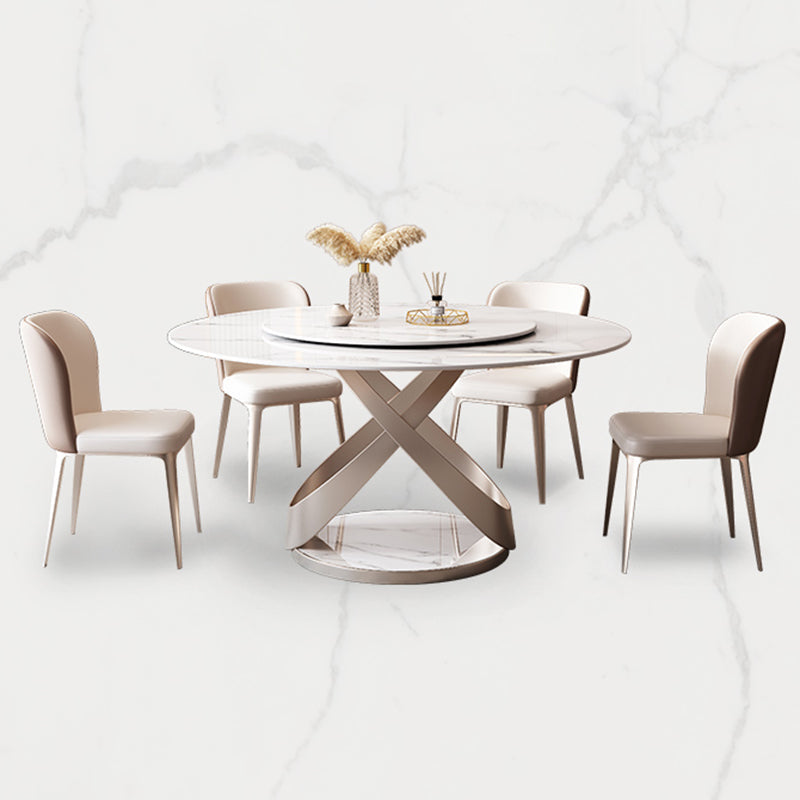 Round Pedestal Table Contemporary Style Stone Dining Site Table with Turntable Clearhalo 'Dining Tables & Seating' 'Dining Tables' 'dining_table' 'furn' 'furn_dining_table' 'Furniture' 'Kitchen & Dining Furniture' 5339262