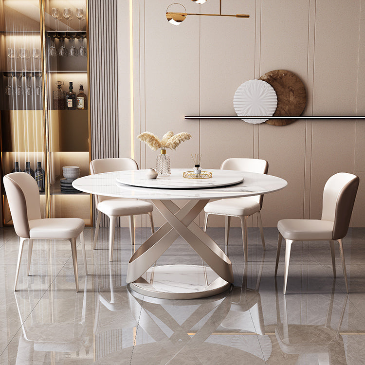 Round Pedestal Table Contemporary Style Stone Dining Site Table with Turntable Clearhalo 'Dining Tables & Seating' 'Dining Tables' 'dining_table' 'furn' 'furn_dining_table' 'Furniture' 'Kitchen & Dining Furniture' 5339263