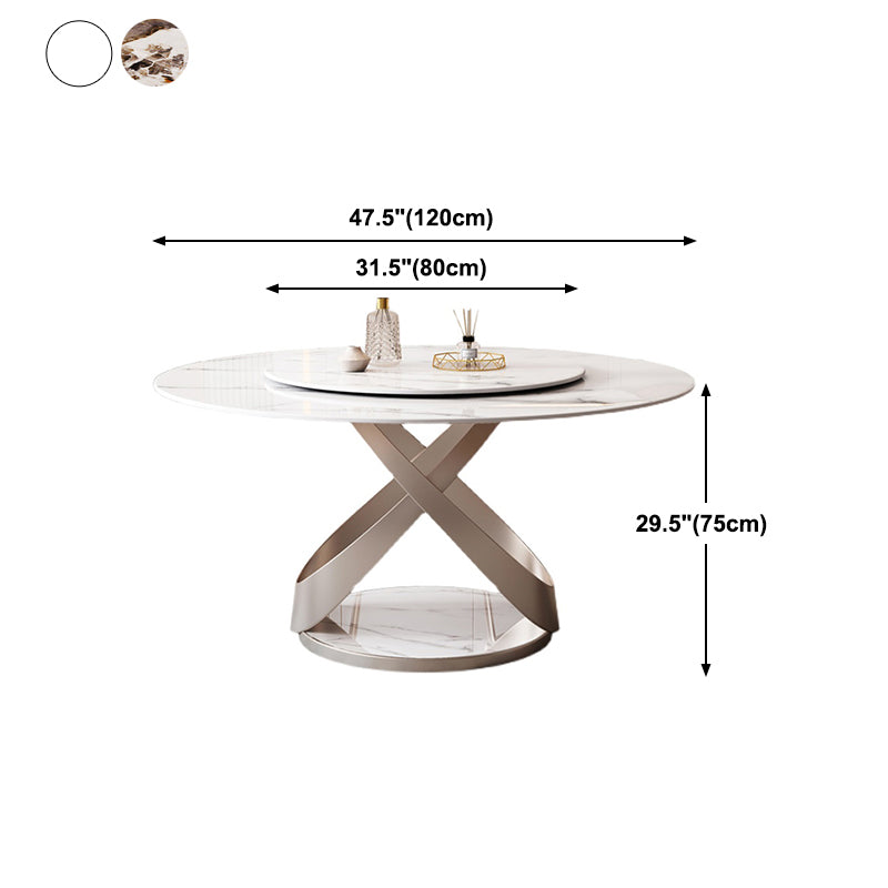Round Pedestal Table Contemporary Style Stone Dining Site Table with Turntable Clearhalo 'Dining Tables & Seating' 'Dining Tables' 'dining_table' 'furn' 'furn_dining_table' 'Furniture' 'Kitchen & Dining Furniture' 5339266