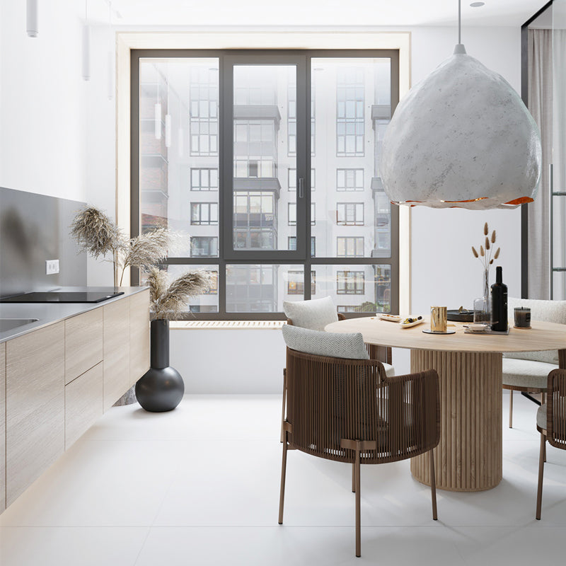 ホームキッチン用のコンテンポラリースタイルのダイニングテーブルラウンドソリッドウッドダイナーテーブル