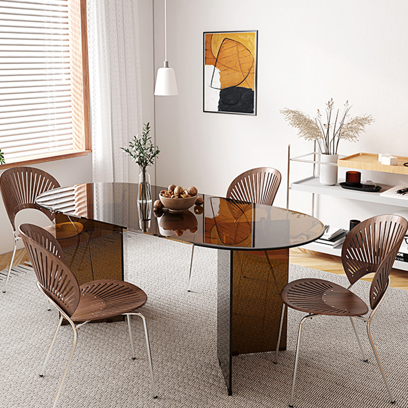Oval Glass Dining Table Simplicity Double Pedestal Table for Dining Room 70.9"L x 31.5"W x 29.5"H Without Chairs Clearhalo 'Dining Tables & Seating' 'Dining Tables' 'dining_table' 'furn' 'furn_dining_table' 'Furniture' 'Kitchen & Dining Furniture' 5339339