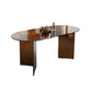 Oval Glass Dining Table Simplicity Double Pedestal Table for Dining Room 55.1"L x 29.5"W x 29.5"H Without Chairs Clearhalo 'Dining Tables & Seating' 'Dining Tables' 'dining_table' 'furn' 'furn_dining_table' 'Furniture' 'Kitchen & Dining Furniture' 5339340