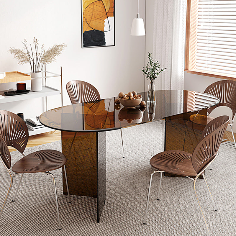 Oval Glass Dining Table Simplicity Double Pedestal Table for Dining Room 59.1"L x 31.5"W x 29.5"H Without Chairs Clearhalo 'Dining Tables & Seating' 'Dining Tables' 'dining_table' 'furn' 'furn_dining_table' 'Furniture' 'Kitchen & Dining Furniture' 5339341