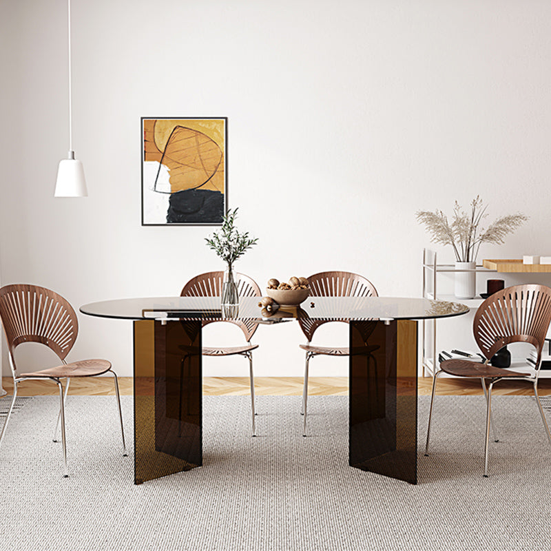 Oval Glass Dining Table Simplicity Double Pedestal Table for Dining Room 63"L x 31.5"W x 29.5"H Without Chairs Clearhalo 'Dining Tables & Seating' 'Dining Tables' 'dining_table' 'furn' 'furn_dining_table' 'Furniture' 'Kitchen & Dining Furniture' 5339342