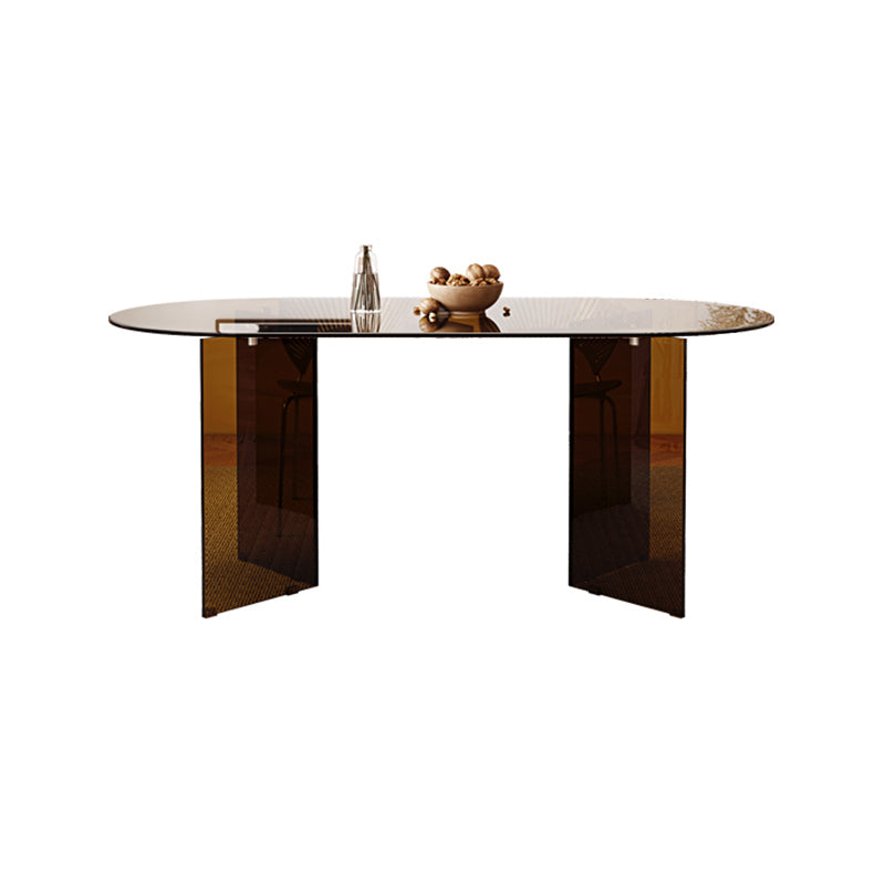 Oval Glass Dining Table Simplicity Double Pedestal Table for Dining Room Clearhalo 'Dining Tables & Seating' 'Dining Tables' 'dining_table' 'furn' 'furn_dining_table' 'Furniture' 'Kitchen & Dining Furniture' 5339344