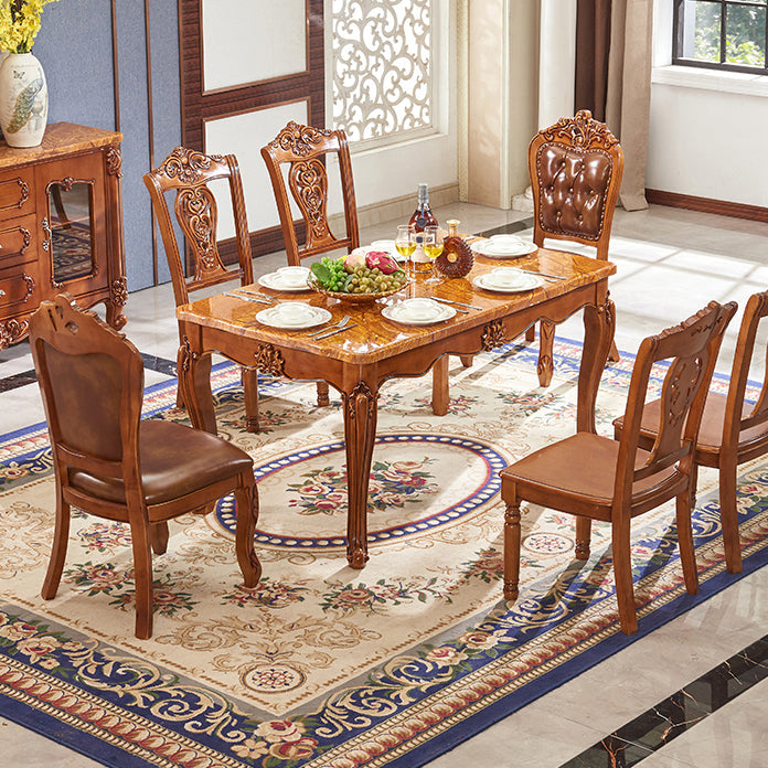 Mesa de comedor rectangular victoriana de goma Mesa de comedor de mármol con 4 patas