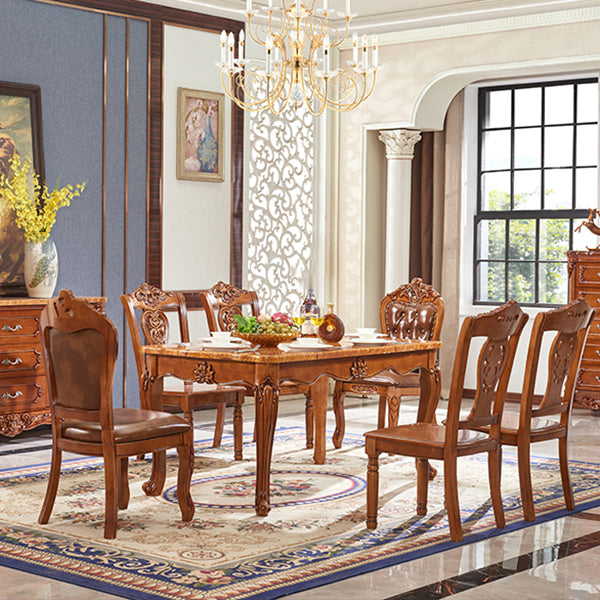 Mesa de comedor rectangular victoriana de goma Mesa de comedor de mármol con 4 patas