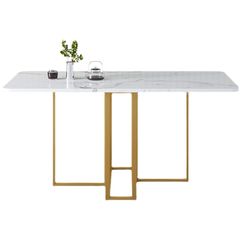 Modern Foldable White Table for Restaurant Rectangle Table with Trestle Base Clearhalo 'Dining Tables & Seating' 'Dining Tables' 'dining_table' 'furn' 'furn_dining_table' 'Furniture' 'Kitchen & Dining Furniture' 5339369