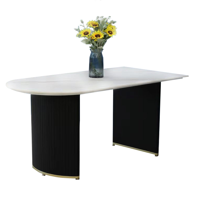 Freeform Double Pedestal Dining Table Luxury Fixed Table of Faux Marble Clearhalo 'Dining Tables & Seating' 'Dining Tables' 'dining_table' 'furn' 'furn_dining_table' 'Furniture' 'Kitchen & Dining Furniture' 5339380