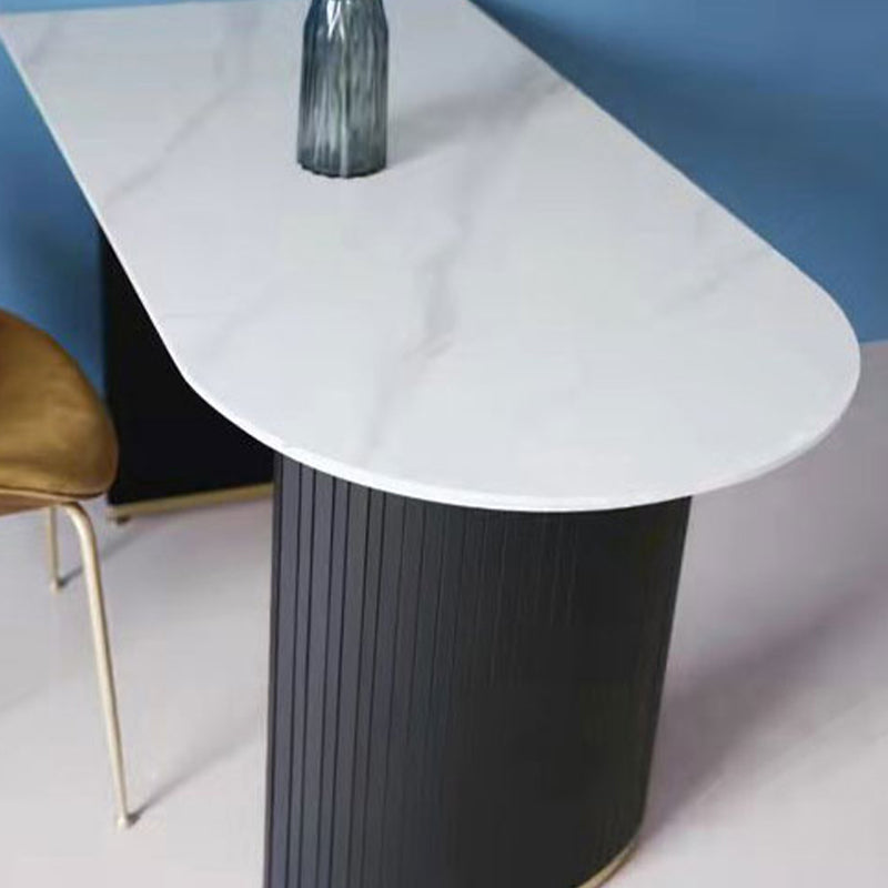 Freeform Double Pedestal Dining Table Luxury Fixed Table of Faux Marble Clearhalo 'Dining Tables & Seating' 'Dining Tables' 'dining_table' 'furn' 'furn_dining_table' 'Furniture' 'Kitchen & Dining Furniture' 5339382