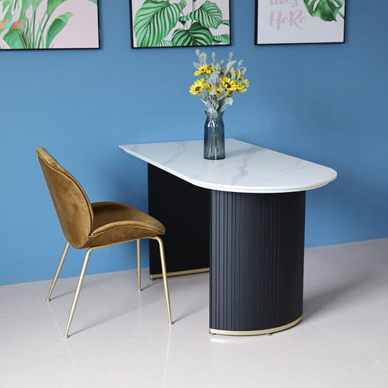 Freeform Double Pedestal Dining Table Luxury Fixed Table of Faux Marble Clearhalo 'Dining Tables & Seating' 'Dining Tables' 'dining_table' 'furn' 'furn_dining_table' 'Furniture' 'Kitchen & Dining Furniture' 5339385