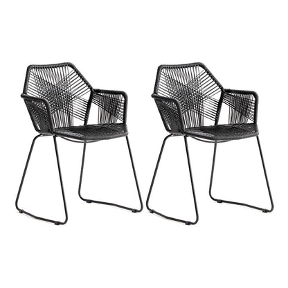 Silla de comedor de brazo de comedor de ratán con base negra