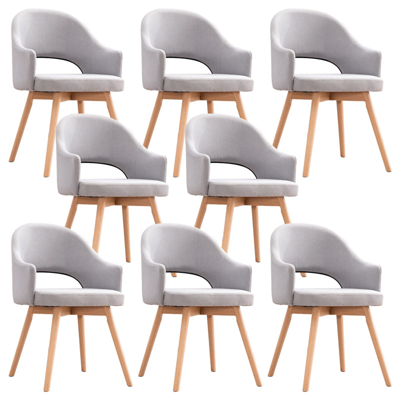 Modern Linen Dining Chair Open Back Dining Side Furniture with Wood Legs in Matte Finish Grey 8 Piece Set Clearhalo 'Dining Chairs' 'Dining Tables & Seating' 'dining_chair' 'furn' 'furn_dining_chair' 'Furniture' 'Kitchen & Dining Furniture' 5339728