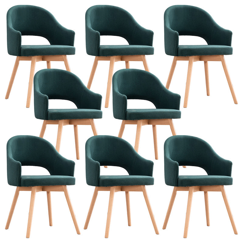 Modern Linen Dining Chair Open Back Dining Side Furniture with Wood Legs in Matte Finish Blackish Green 8 Piece Set Clearhalo 'Dining Chairs' 'Dining Tables & Seating' 'dining_chair' 'furn' 'furn_dining_chair' 'Furniture' 'Kitchen & Dining Furniture' 5339736