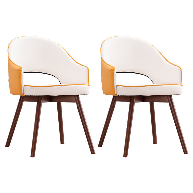 Modern Linen Dining Chair Open Back Dining Side Furniture with Wood Legs in Matte Finish Yellow White 2 Piece Set Clearhalo 'Dining Chairs' 'Dining Tables & Seating' 'dining_chair' 'furn' 'furn_dining_chair' 'Furniture' 'Kitchen & Dining Furniture' 5339737