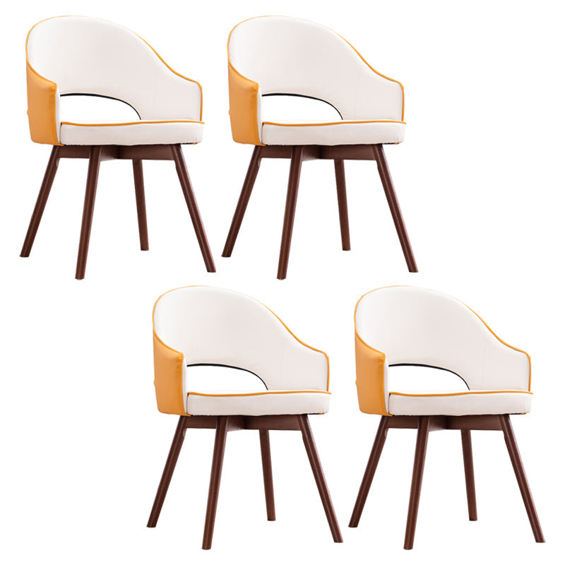 Modern Linen Dining Chair Open Back Dining Side Furniture with Wood Legs in Matte Finish Yellow White 4 Piece Set Clearhalo 'Dining Chairs' 'Dining Tables & Seating' 'dining_chair' 'furn' 'furn_dining_chair' 'Furniture' 'Kitchen & Dining Furniture' 5339738