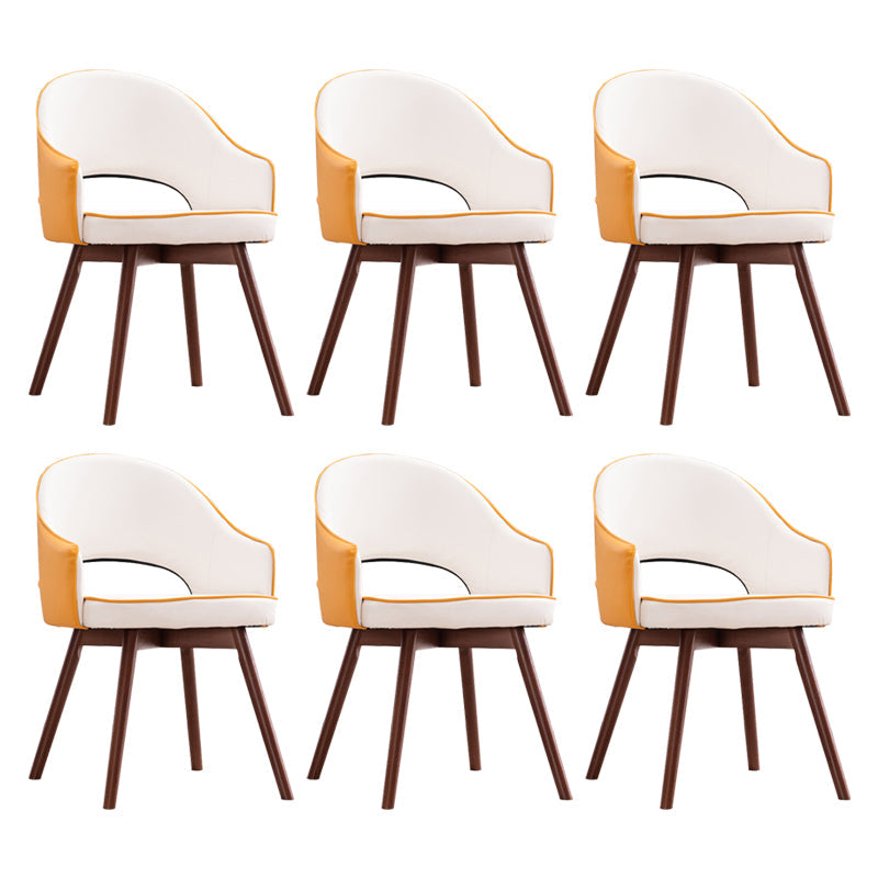 Modern Linen Dining Chair Open Back Dining Side Furniture with Wood Legs in Matte Finish Yellow White 6 Piece Set Clearhalo 'Dining Chairs' 'Dining Tables & Seating' 'dining_chair' 'furn' 'furn_dining_chair' 'Furniture' 'Kitchen & Dining Furniture' 5339739