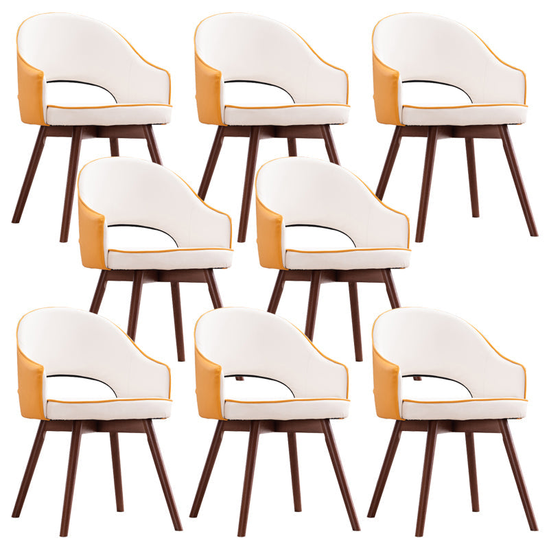 Modern Linen Dining Chair Open Back Dining Side Furniture with Wood Legs in Matte Finish Yellow White 8 Piece Set Clearhalo 'Dining Chairs' 'Dining Tables & Seating' 'dining_chair' 'furn' 'furn_dining_chair' 'Furniture' 'Kitchen & Dining Furniture' 5339740