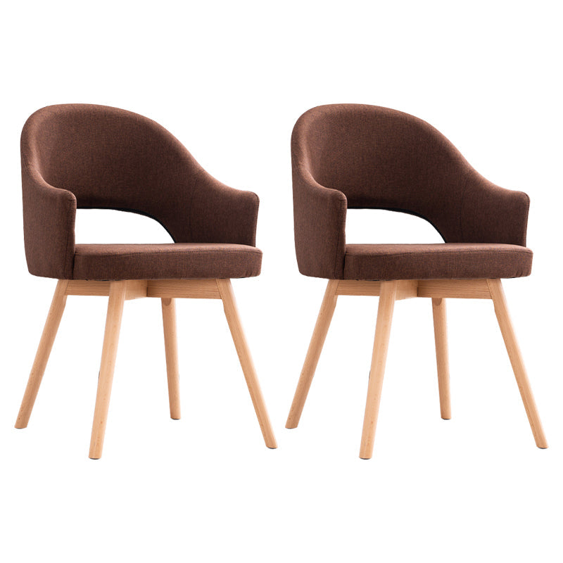 Modern Linen Dining Chair Open Back Dining Side Furniture with Wood Legs in Matte Finish Coffee 2 Piece Set Clearhalo 'Dining Chairs' 'Dining Tables & Seating' 'dining_chair' 'furn' 'furn_dining_chair' 'Furniture' 'Kitchen & Dining Furniture' 5339745