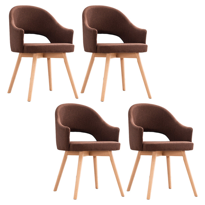 Modern Linen Dining Chair Open Back Dining Side Furniture with Wood Legs in Matte Finish Coffee 4 Piece Set Clearhalo 'Dining Chairs' 'Dining Tables & Seating' 'dining_chair' 'furn' 'furn_dining_chair' 'Furniture' 'Kitchen & Dining Furniture' 5339746