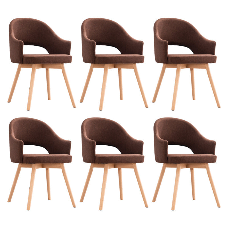 Modern Linen Dining Chair Open Back Dining Side Furniture with Wood Legs in Matte Finish Coffee 6 Piece Set Clearhalo 'Dining Chairs' 'Dining Tables & Seating' 'dining_chair' 'furn' 'furn_dining_chair' 'Furniture' 'Kitchen & Dining Furniture' 5339747