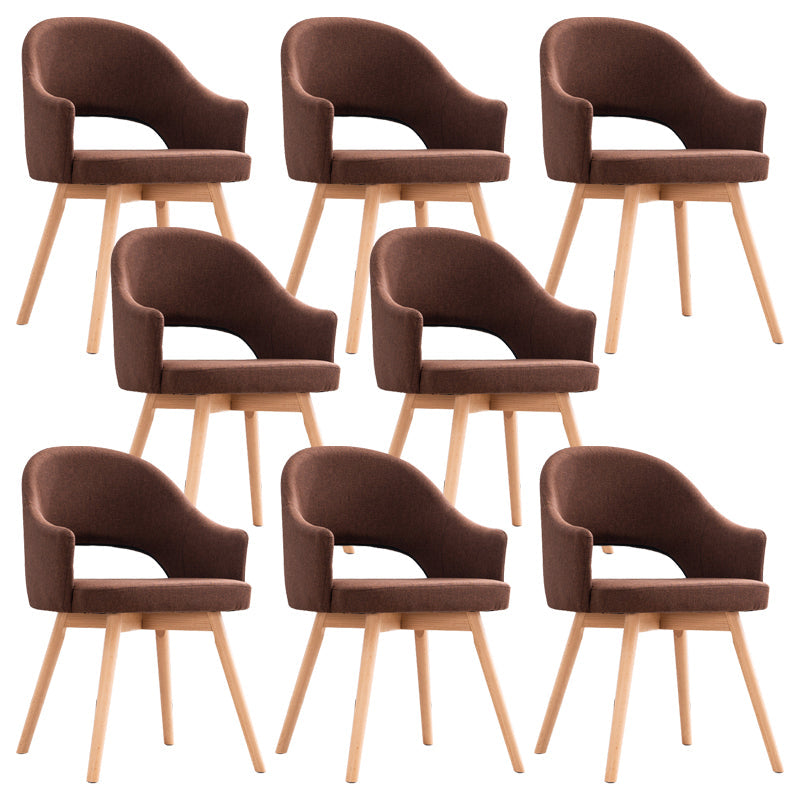 Modern Linen Dining Chair Open Back Dining Side Furniture with Wood Legs in Matte Finish Coffee 8 Piece Set Clearhalo 'Dining Chairs' 'Dining Tables & Seating' 'dining_chair' 'furn' 'furn_dining_chair' 'Furniture' 'Kitchen & Dining Furniture' 5339748