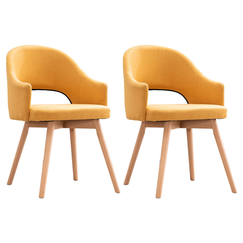 Modern Linen Dining Chair Open Back Dining Side Furniture with Wood Legs in Matte Finish Yellow 2 Piece Set Clearhalo 'Dining Chairs' 'Dining Tables & Seating' 'dining_chair' 'furn' 'furn_dining_chair' 'Furniture' 'Kitchen & Dining Furniture' 5339749