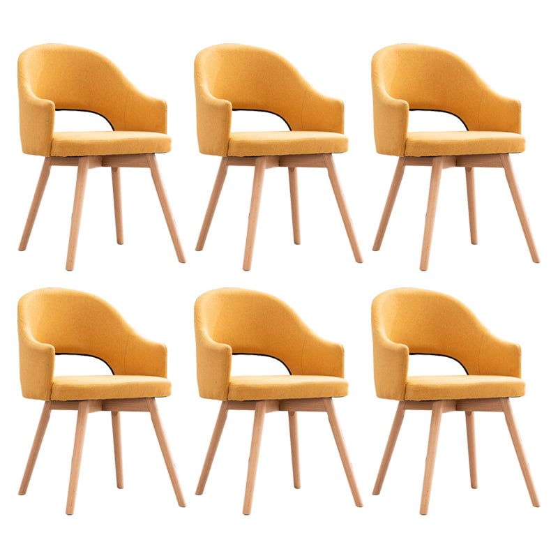 Modern Linen Dining Chair Open Back Dining Side Furniture with Wood Legs in Matte Finish Yellow 6 Piece Set Clearhalo 'Dining Chairs' 'Dining Tables & Seating' 'dining_chair' 'furn' 'furn_dining_chair' 'Furniture' 'Kitchen & Dining Furniture' 5339751