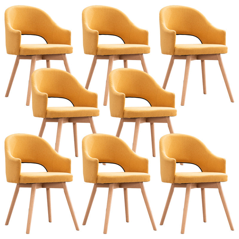 Modern Linen Dining Chair Open Back Dining Side Furniture with Wood Legs in Matte Finish Yellow 8 Piece Set Clearhalo 'Dining Chairs' 'Dining Tables & Seating' 'dining_chair' 'furn' 'furn_dining_chair' 'Furniture' 'Kitchen & Dining Furniture' 5339752