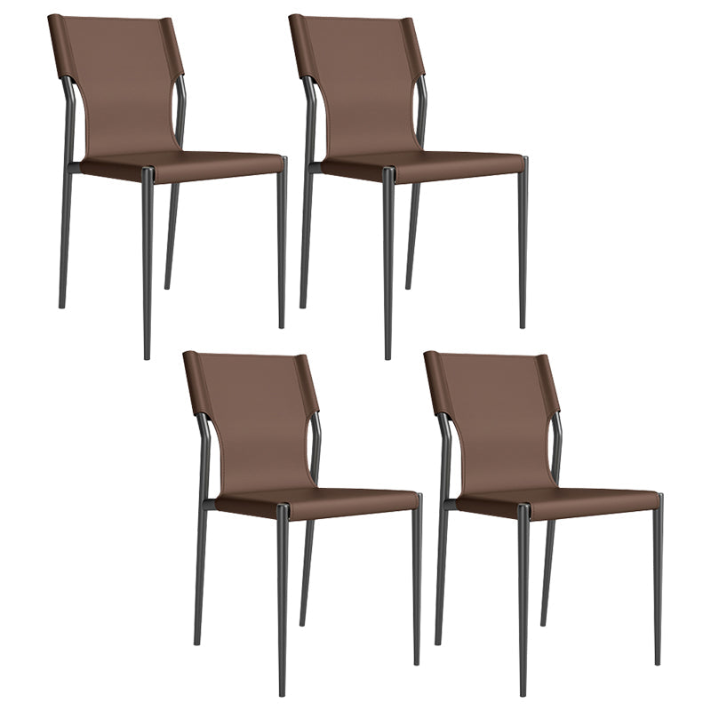 Leather Dining Chair Industrial Dining Side Chair with Black Legs Brown 4 Piece Set Clearhalo 'Dining Chairs' 'Dining Tables & Seating' 'dining_chair' 'furn' 'furn_dining_chair' 'Furniture' 'Kitchen & Dining Furniture' 5339756