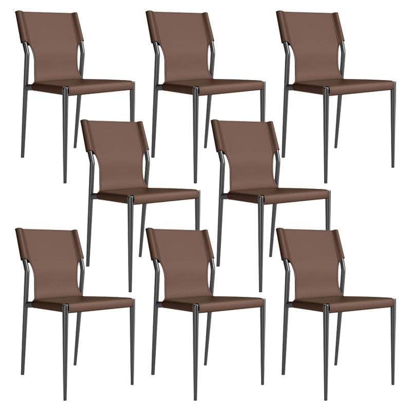 Leather Dining Chair Industrial Dining Side Chair with Black Legs Brown 8 Piece Set Clearhalo 'Dining Chairs' 'Dining Tables & Seating' 'dining_chair' 'furn' 'furn_dining_chair' 'Furniture' 'Kitchen & Dining Furniture' 5339761
