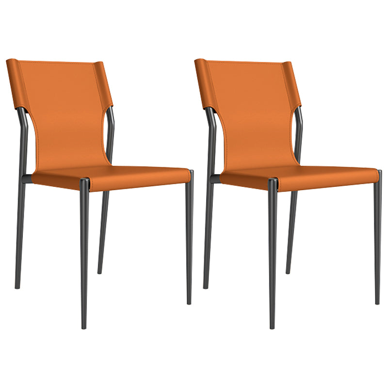 Leather Dining Chair Industrial Dining Side Chair with Black Legs Orange 2 Piece Set Clearhalo 'Dining Chairs' 'Dining Tables & Seating' 'dining_chair' 'furn' 'furn_dining_chair' 'Furniture' 'Kitchen & Dining Furniture' 5339781