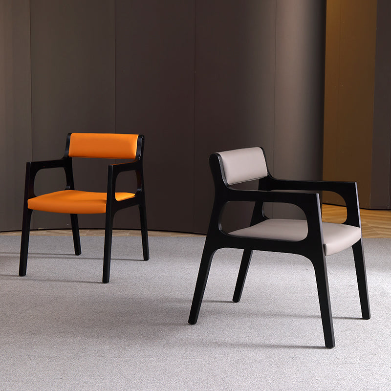 Modern Upholstered Dining Arm Chair Solid Wood Chair with Black Legs