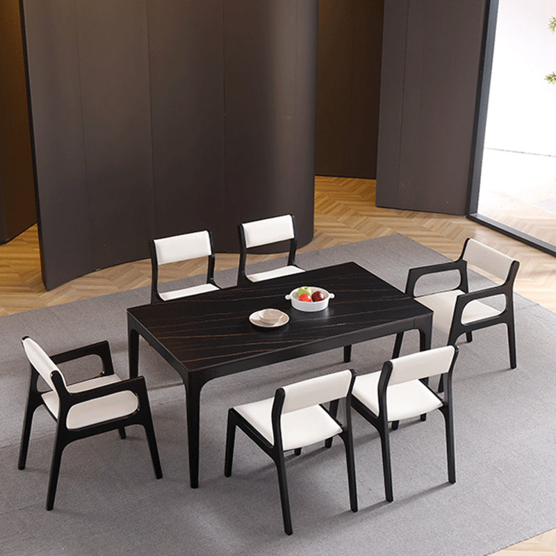 Modern Upholstered Dining Arm Chair Solid Wood Chair with Black Legs