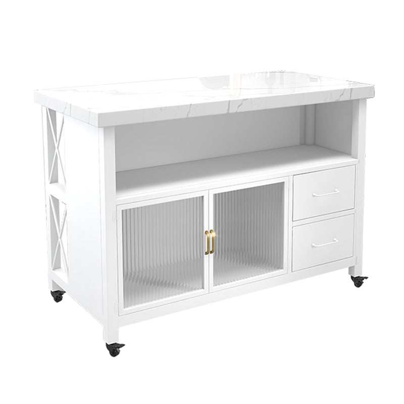 33.46" High Rolling Industrial Kitchen Island Stone Kitchen Island Table White Clearhalo 'furn' 'furn_kitchen_islands_carts' 'Furniture' 'Kitchen & Dining Furniture' 'Kitchen Islands & Carts' 'kitchen_islands_carts' 5340065