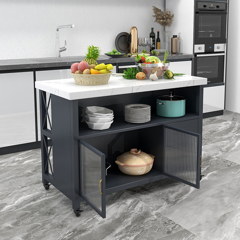 33.46" High Rolling Industrial Kitchen Island Stone Kitchen Island Table Clearhalo 'furn' 'furn_kitchen_islands_carts' 'Furniture' 'Kitchen & Dining Furniture' 'Kitchen Islands & Carts' 'kitchen_islands_carts' 5340067