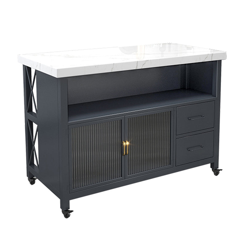 33.46" High Rolling Industrial Kitchen Island Stone Kitchen Island Table Black Clearhalo 'furn' 'furn_kitchen_islands_carts' 'Furniture' 'Kitchen & Dining Furniture' 'Kitchen Islands & Carts' 'kitchen_islands_carts' 5340069