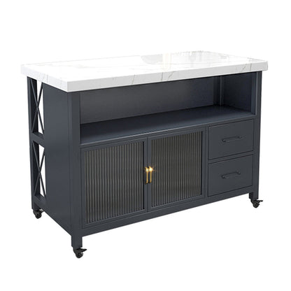 33.46" High Rolling Industrial Kitchen Island Stone Kitchen Island Table Black Clearhalo 'furn' 'furn_kitchen_islands_carts' 'Furniture' 'Kitchen & Dining Furniture' 'Kitchen Islands & Carts' 'kitchen_islands_carts' 5340069