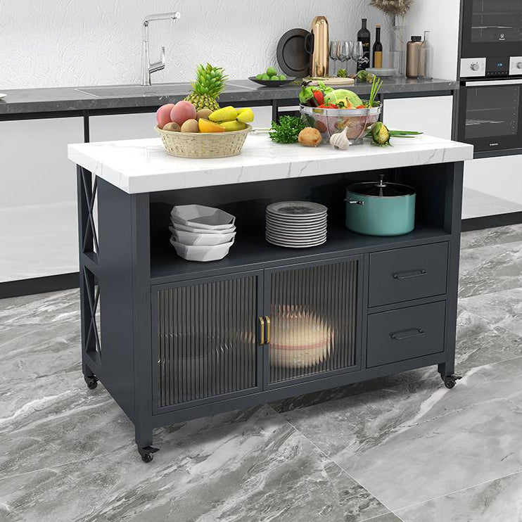 33.46" High Rolling Industrial Kitchen Island Stone Kitchen Island Table Clearhalo 'furn' 'furn_kitchen_islands_carts' 'Furniture' 'Kitchen & Dining Furniture' 'Kitchen Islands & Carts' 'kitchen_islands_carts' 5340073