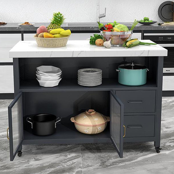 33.46" High Rolling Industrial Kitchen Island Stone Kitchen Island Table Clearhalo 'furn' 'furn_kitchen_islands_carts' 'Furniture' 'Kitchen & Dining Furniture' 'Kitchen Islands & Carts' 'kitchen_islands_carts' 5340074