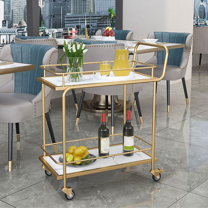 33.86"H Rolling Modern Prep Table Metal Prep Table for Dining Room