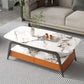 Glam Rectangle Cocktail Table Glass/Slate Top 4 Legs Coffee Table